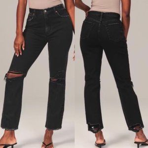 Abercrombie & Fitch Ultra High Rise Ankle Straight Jean in Ripped Black Size 26